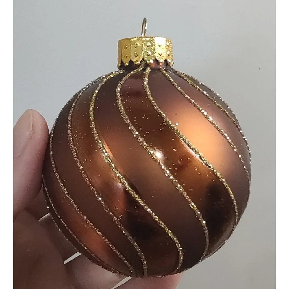TARGET BRONZE Brown GLITTER GLASS FALL THANKSGIVING CHRISTMAS ORNAMENTS A16